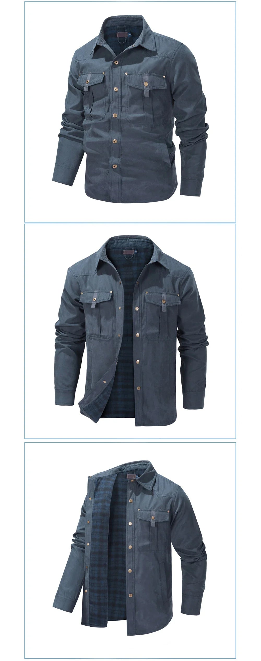 Spring Autumn Mens Flannel Plaid Shirt Jacket Casual Men Retro Lapel Cotton Warm Shirts Men Tactical Windbreaker Jacket Clothing