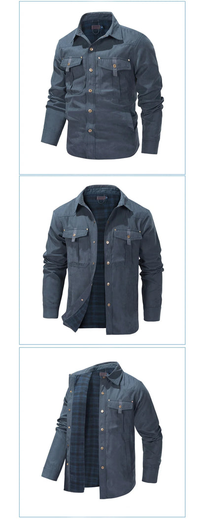 Spring Autumn Mens Flannel Plaid Shirt Jacket Casual Men Retro Lapel Cotton Warm Shirts Men Tactical Windbreaker Jacket Clothing