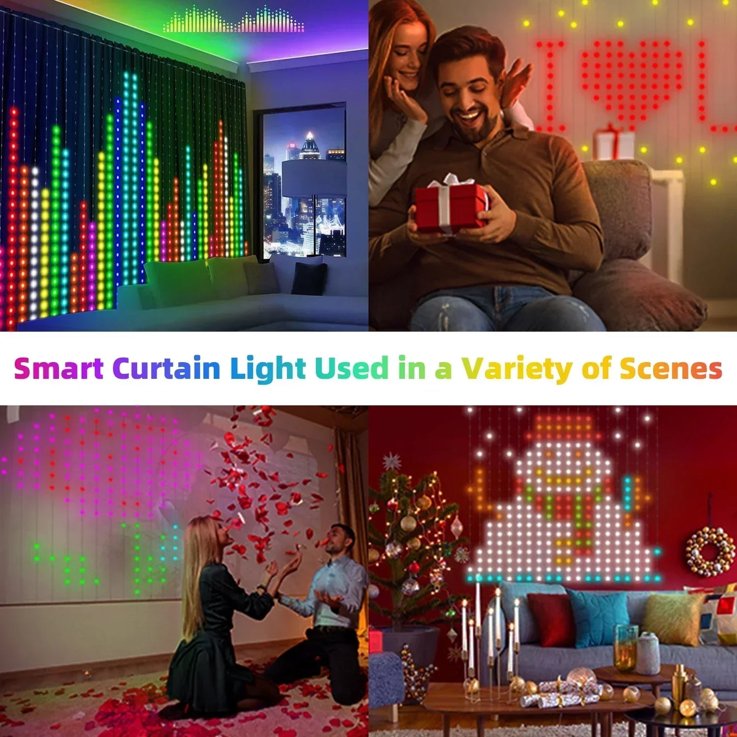 Rideau lumineux intelligent à 400led, application Bluetooth, guirlande lumineuse féerique RGB, bricolage, changement de musique, affichage pour fenêtre, décoration de chambre à coucher