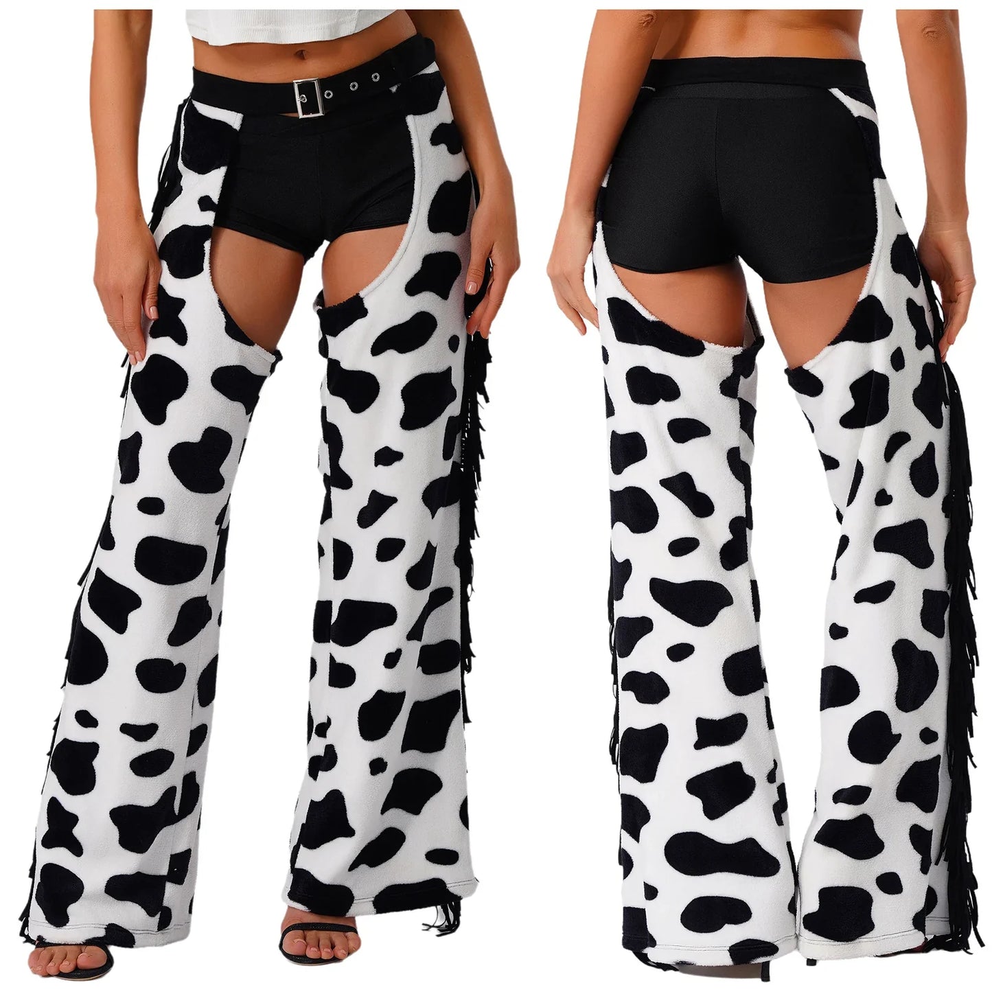 Pantalon élégant en flanelle pour femmes, entrejambe ouvert, pour vélo, équitation, Cowgirl occidentale, Chaps Hippie, Costume de danse Cosplay d'halloween