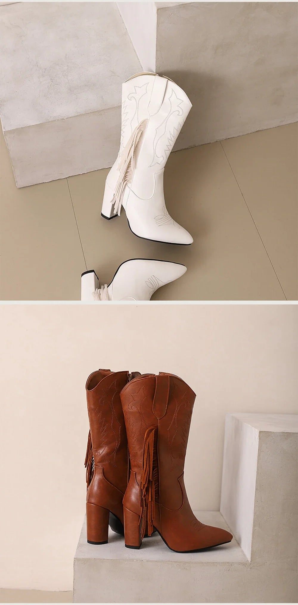 Botas De Mujer bottes De Cowboy occidentales brodées femmes mode pointu gland côté fermeture éclair genou bottes hautes chaussures gothiques 8508