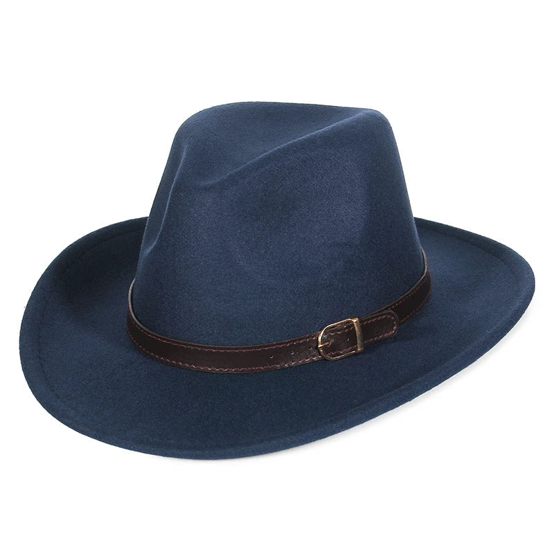 Western Cowboy Hat for Men and Women, Wide Brim Fedora Jazz Hats, Cowgirl Hat with Belt, Autumn and Winter