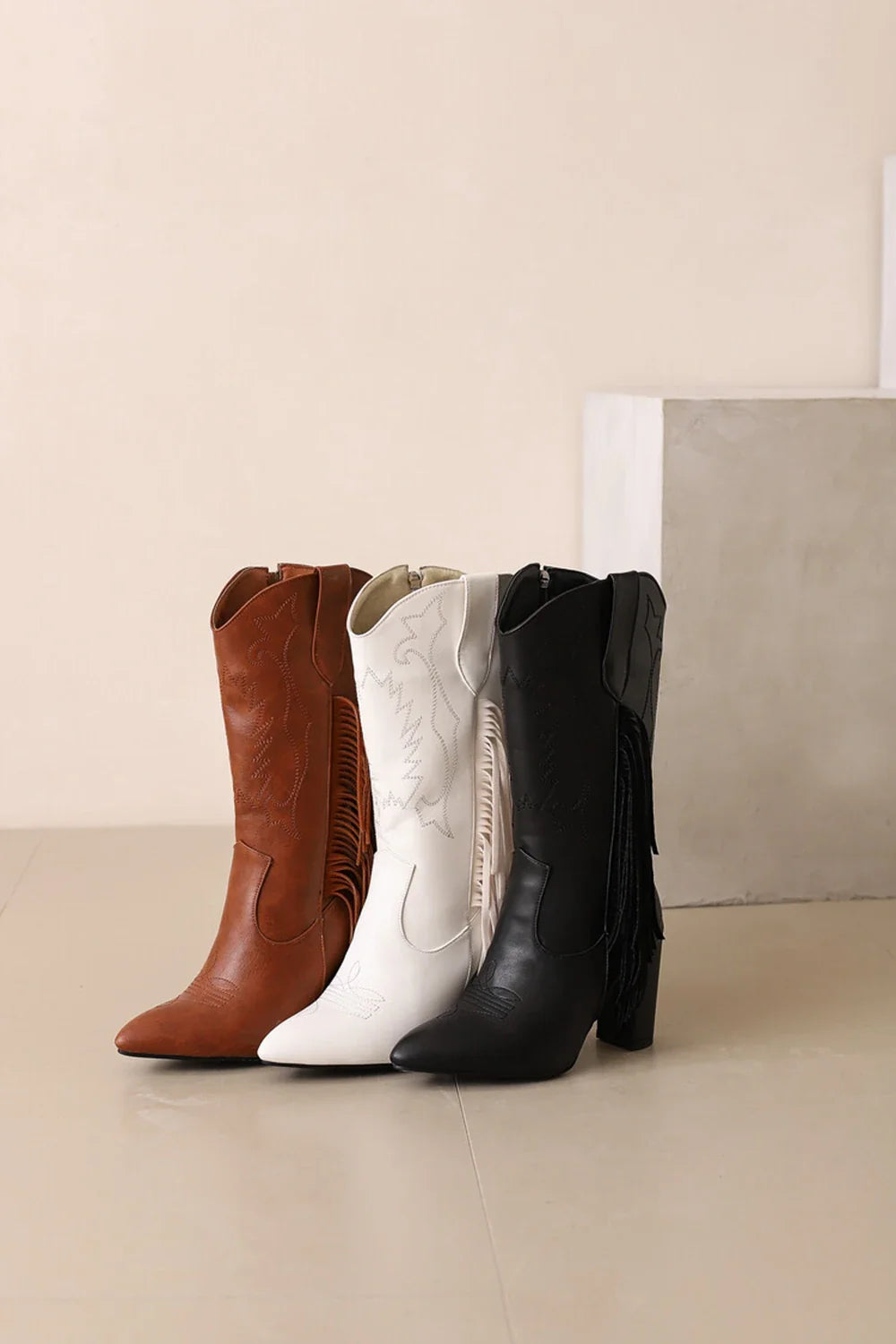 Botas De Mujer bottes De Cowboy occidentales brodées femmes mode pointu gland côté fermeture éclair genou bottes hautes chaussures gothiques 8508