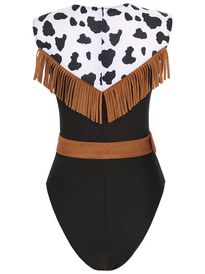Grenouillère de cow-girl pionnière pour femmes, avec ceinture de taille en daim, costume de cow-boy pour fête d'Halloween, cosplay pour adultes, combinaison de discothèque