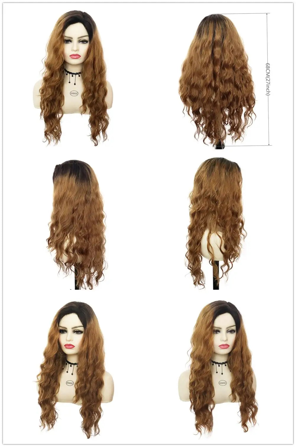 Perruque blonde bouclée cheveux synthétiques longs naturels perruques ondulées pour femmes blanches, raie libre, racines foncées, perruques ombrées, perruque ondulée tendance + autocollants