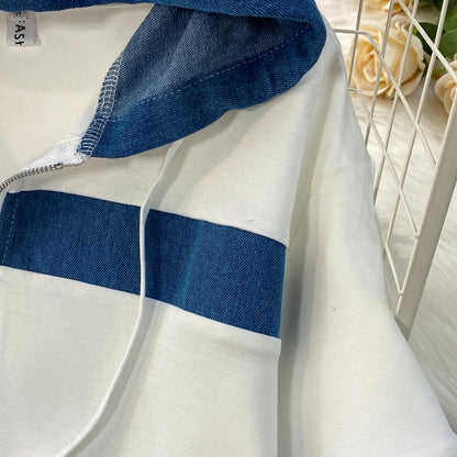 Cowboy patchwork hooded jacket fashionable sports suit women's summer 2025 new two-piece set popular age reducing pants