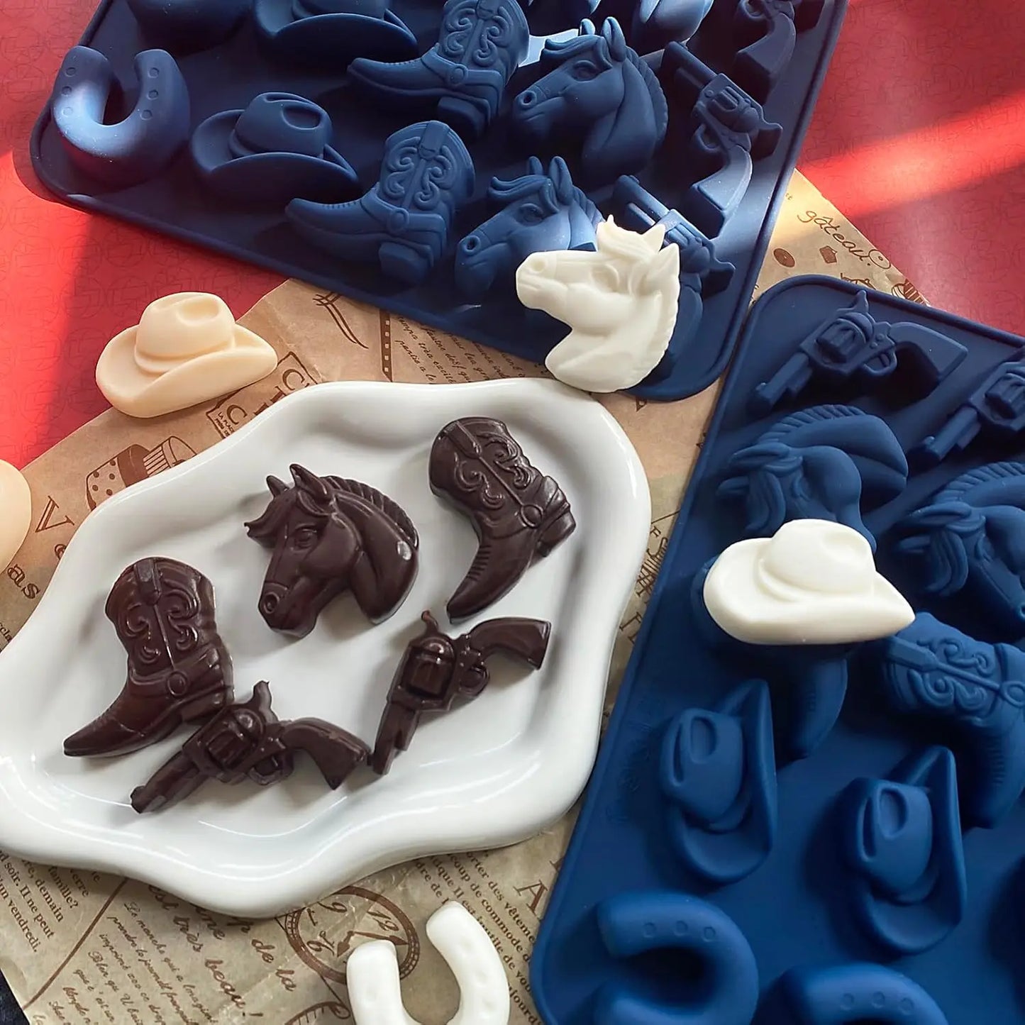 Cowboy Chocolate Molds Cowboy Hat Boot Horse Saddle Shape Silicone Candy Molds Western Themed Party Baking Mould Cake Decoration