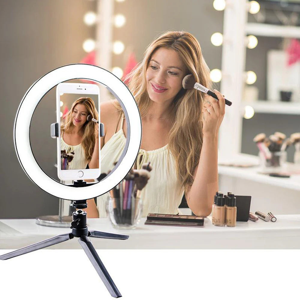 26cm (10") LED Selfie Ring Light, Photography Lighting Kit, USB Charging Lamp with Tripod for Live Video, 120 Beads