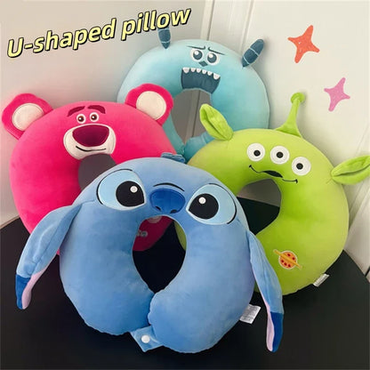 Cartoon Stitch U-shaped Neck Pillow Kawaii Stuffed Anime Comfortable Alien Sullivan Nap Pillow Airplane Travel Pillow Xmas Gifts