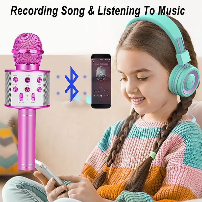 Wireless Bluetooth Karaoke Microphone, 5-in-1  Mic with Built-in Stereo Speaker/4 Voice-Changing Effect, Great Gifts