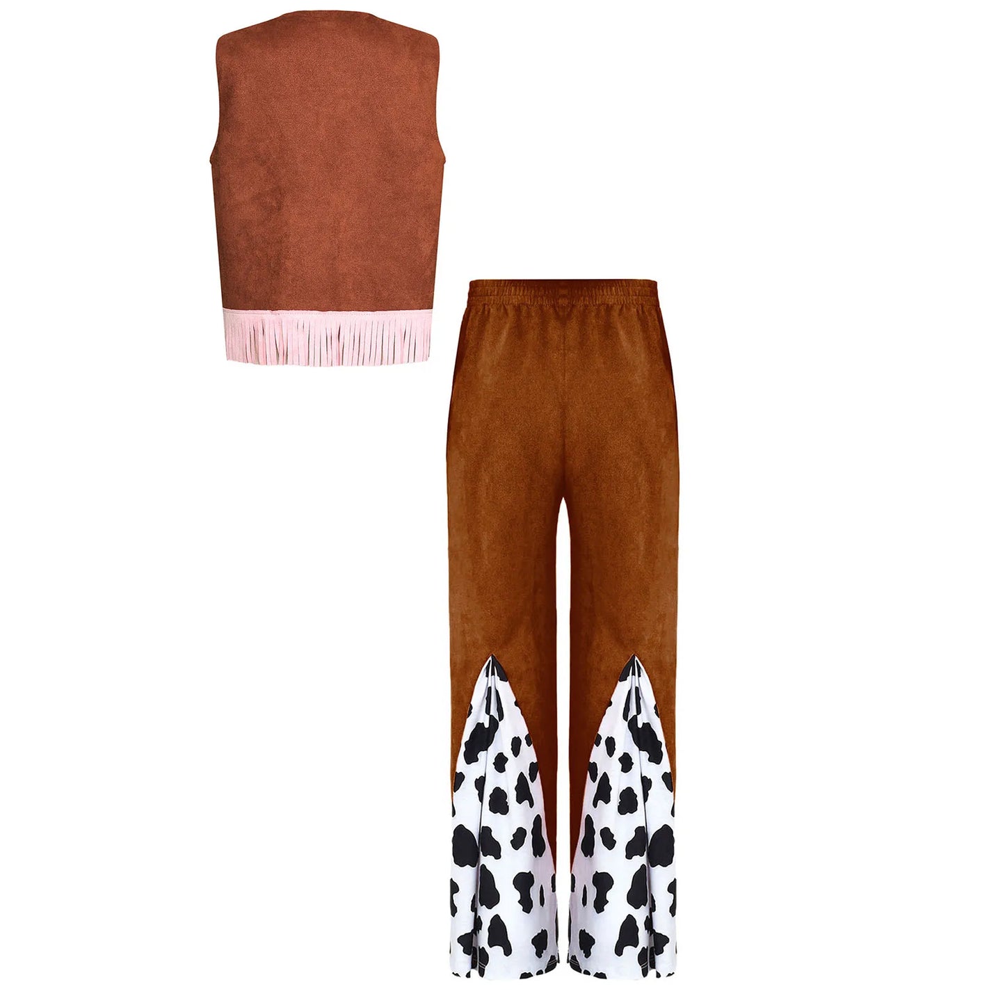 Déguisement de cow-boy/cow-girl western d'Halloween pour filles, gilet à franges étoiles et pantalon évasé imprimé vache, tenues de carnaval