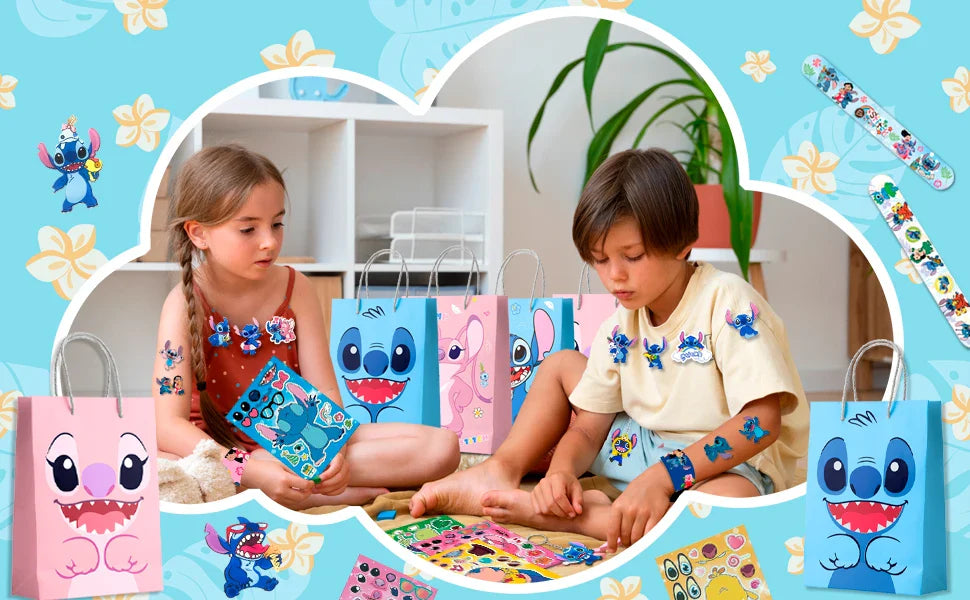 Stitch Birthday Party Favors,110 Pcs Stitchs Party Favors Set-Stitch Favor Bags,Keychains Slap Bracelets etc Stitch Themed Party