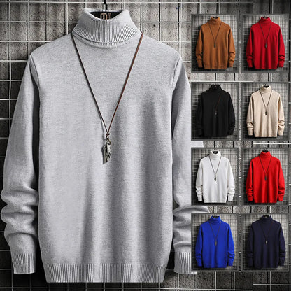 Pulls Hommes Chandails Tricotés Col Roulé Couleur Unie Épaisse Décontractée Manches Longues Haut Tricoté Épissé Pull Coupe Slim Automne Hiver