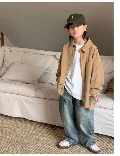 Salopette en jean coréenne pour enfants printemps automne décontractée, pantalon en jean large, jean large pour enfants, pantalon ample streetwear
