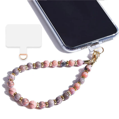 Marble Beaded Phone Wrist Strap, Detachable Cellphone Lanyard with Tether Tab, Hands-Free Wristlet Bracelet, Grip for Women