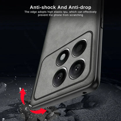 Case for Poco X6 Pro TPU Soft Frame Sheepskin Leather Back Coque for Poco X6Pro Cover Camera Protect Shockproof Protection Shell