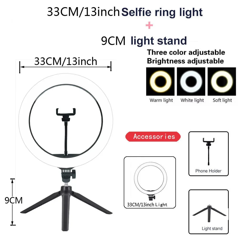 Anneau lumineux LED circulaire avec support pour téléphone, éclairage de studio, lampe pour caméra photo et vidéo YouTube, prise de vue Vlog et selfie