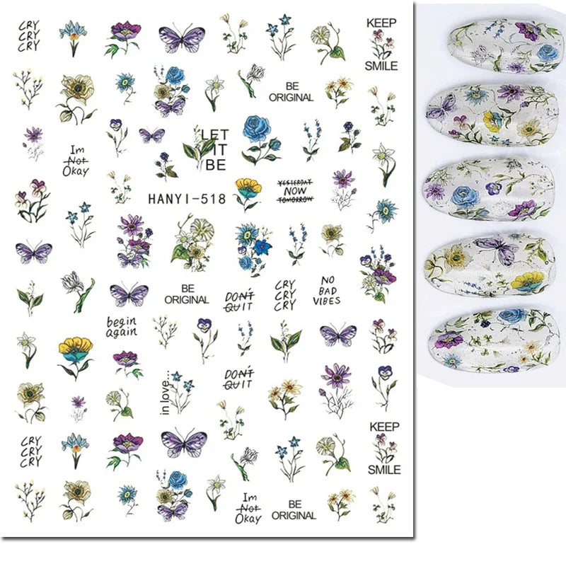 3d Nail Art Stickers Winter Autumn Golden Leaves Red Roses Flowers Decals For Nails Decoration Manicure Salon Beauty