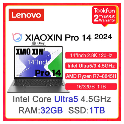 Lenovo Laptop XIAOXIN Pro 14 (IdeaPad Pro 5) 2024 Intel Ultra 5 9 AMD Ryzen R7-8845H 16/32GB 1TB 14" Inch Computer PC Notebook