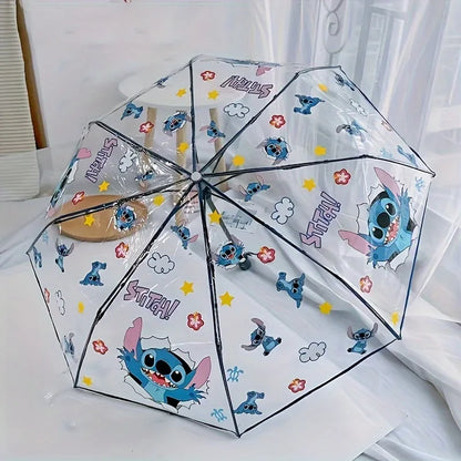 Cartoon Stitch Portable Folding Umbrella Cute Stitch Automatic Transparent Umbrellas Fashion Manual Umbrella Kid Birthday Gift
