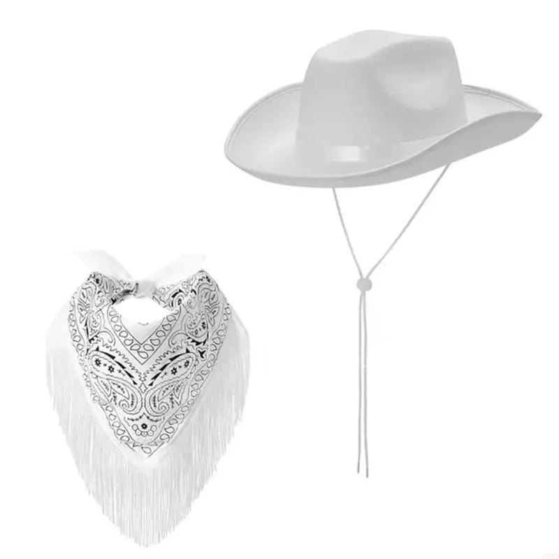 Roleplay Cowboy Hat for Female WesternStyle Hat Headscarf Bachelorettes Party Costume Travel Cowgirl Hat Bandanas 2PCS