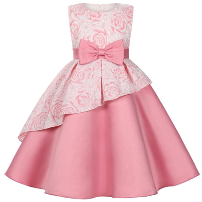 Robe de soirée pour fille - Robe de danse élégante de style princesse à fleurs - Robe de fête d'anniversaire, robe de mariée, robe de demoiselle d'honneur
