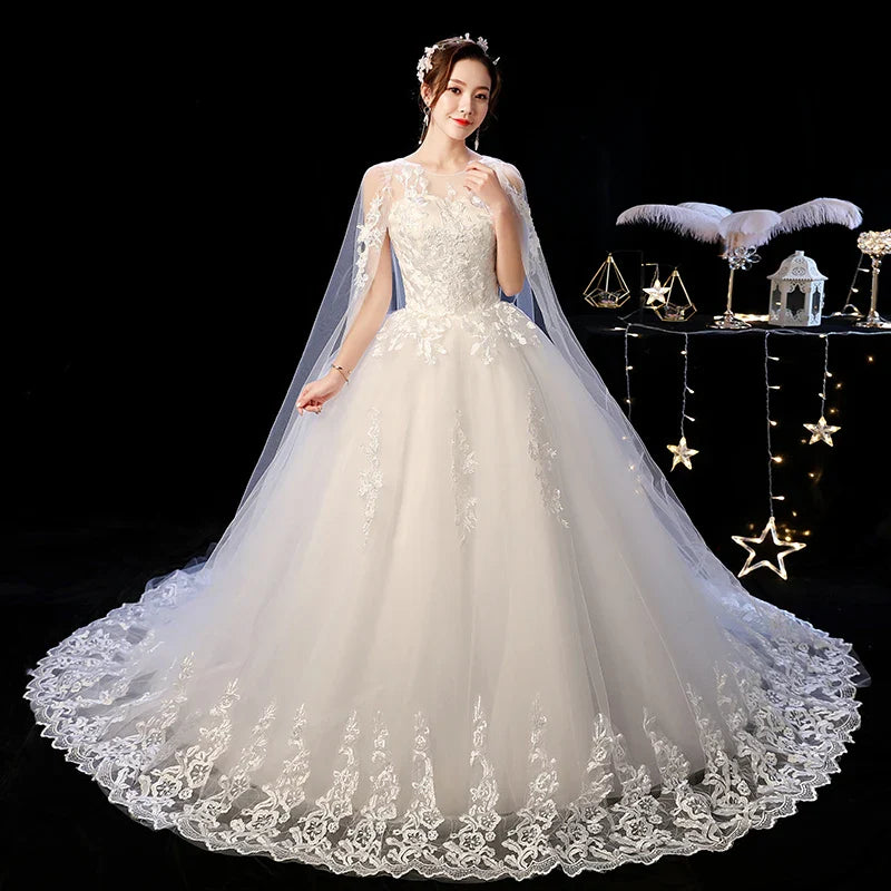 Robe de mariée personnalisée à lacets, broderie, traîne, princesse, vintage, grande taille, robes de bal