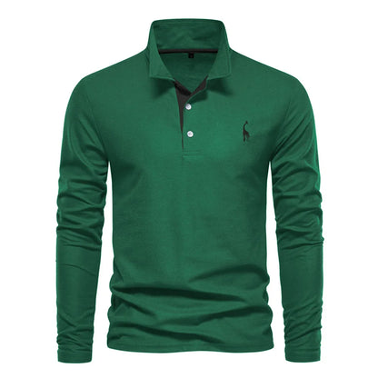 AIOPESON 2023 Nouvelle Polo Homme Broderie Cerf Chemises Manches Longues Couleur Unie Affaires Sociales Homme