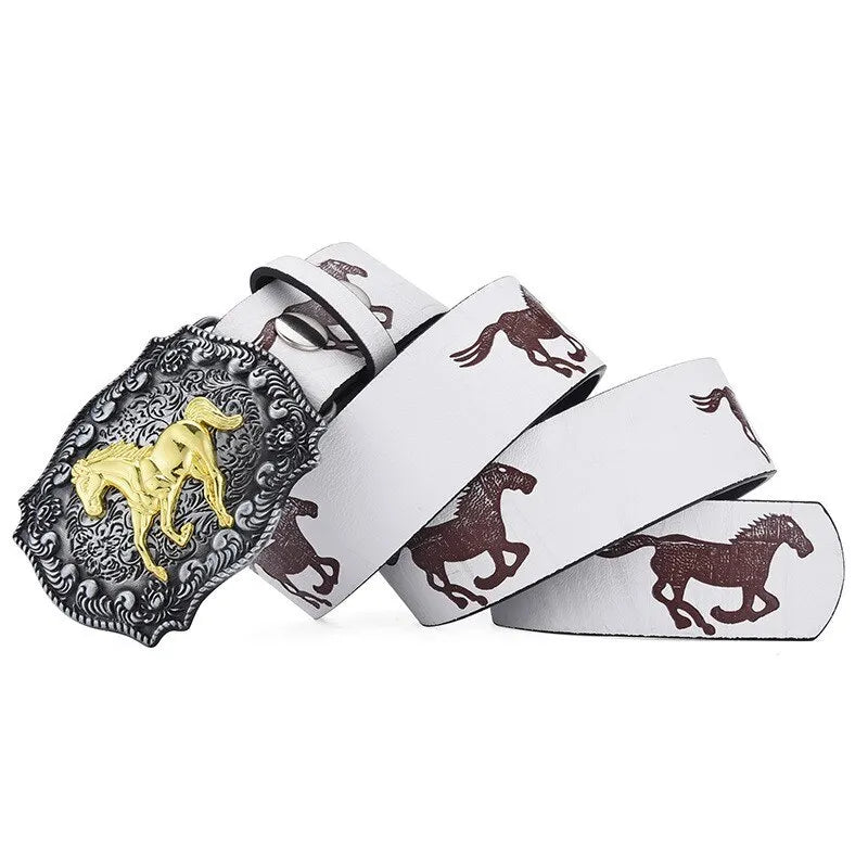 Ceinture de Cowboy pour femmes, ceinture à tête de cheval au galop Cool, ceinture imprimée de Style technique Y2K à la mode pour hommes
