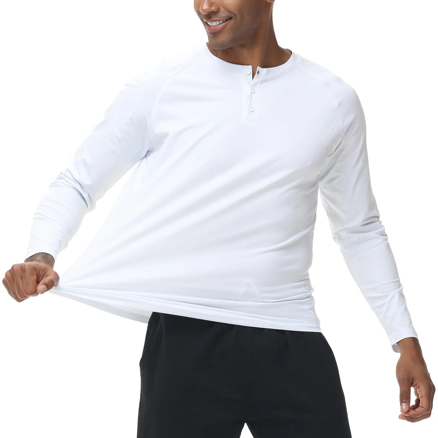 T-shirts boutonnés à manches longues pour hommes, col Henley, décontractés, de haute qualité, pour l'automne