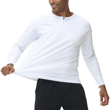 T-shirts boutonnés à manches longues pour hommes, col Henley, décontractés, de haute qualité, pour l'automne