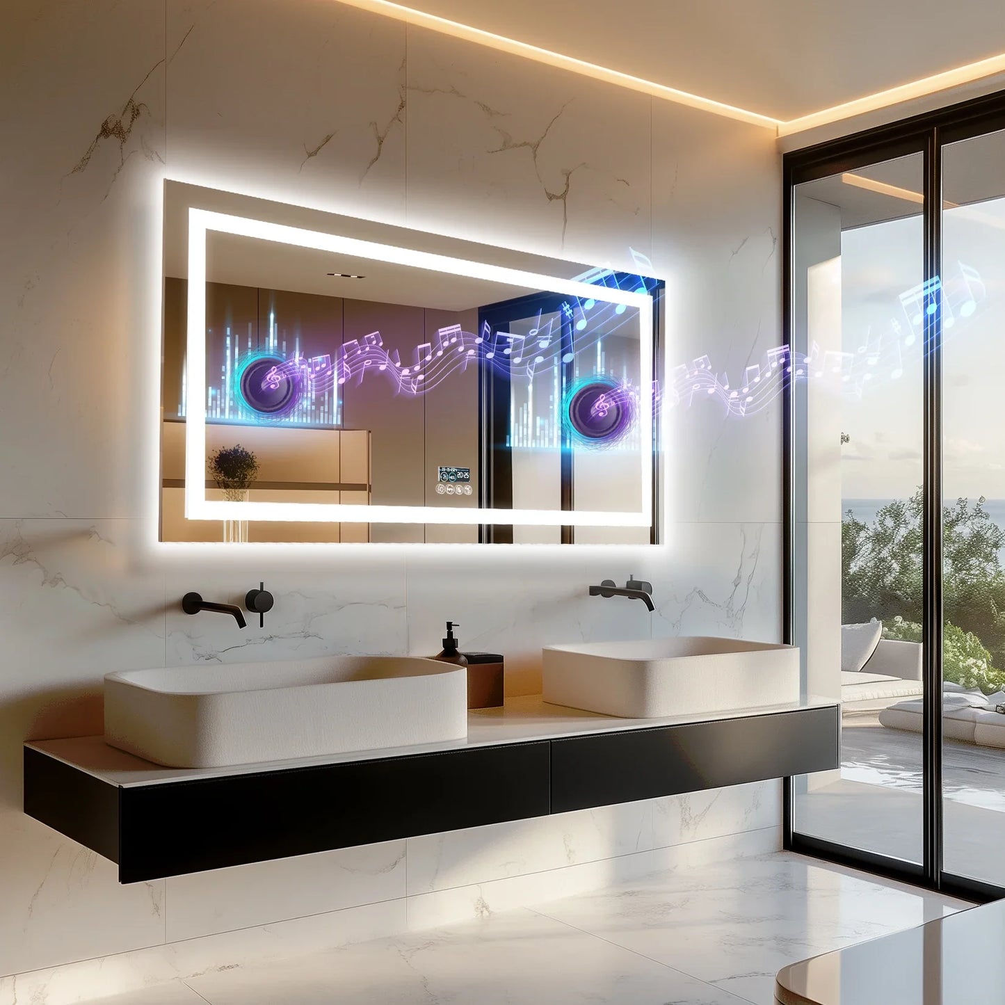 Fissuraminants pour miroir de maquillage LED, miroir de courtoisie avec lumières, miroir de maquillage à intensité variable, affichage numérique Bluetooth intelligent, mémoire de 3 couleurs