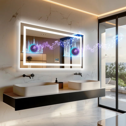 Fissuraminants pour miroir de maquillage LED, miroir de courtoisie avec lumières, miroir de maquillage à intensité variable, affichage numérique Bluetooth intelligent, mémoire de 3 couleurs