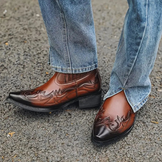 New Men's Boot Handmade Wedge Ankle Boots for Men Western Cowboy Boots Unisex Men's Leather Shoes Hard-Wearing