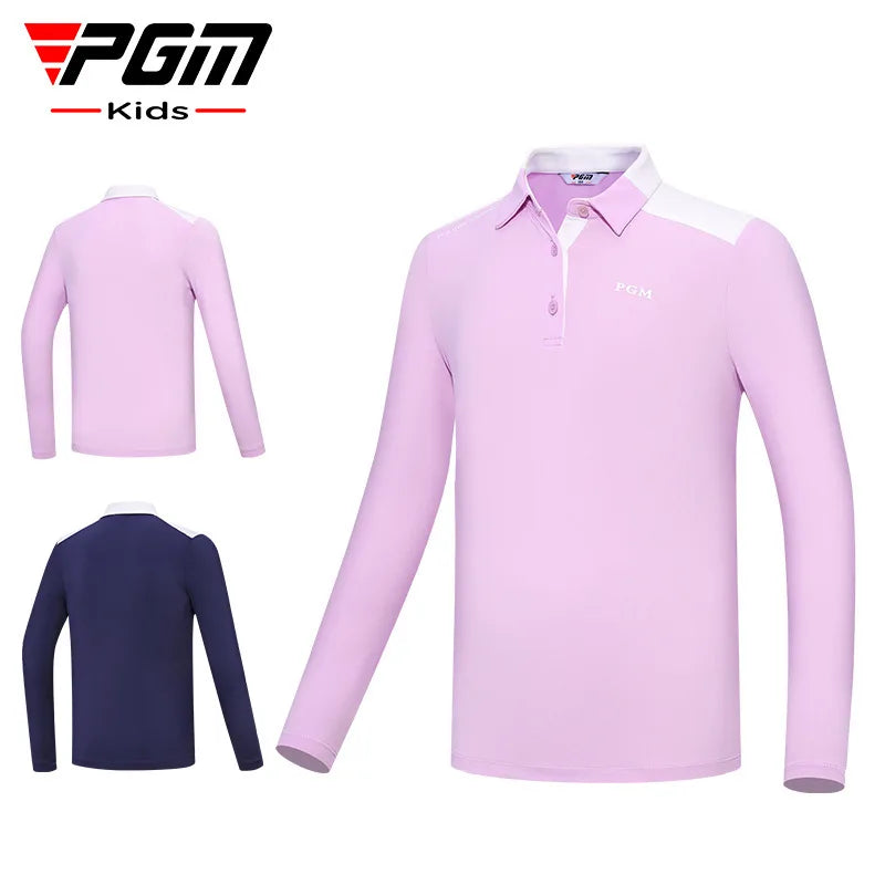 PGM Girls Golf Long Sleeve T Shirts Golf Wear for Kids Comfortable Skin Friendly Sports Fabric Children's Clothing YF548