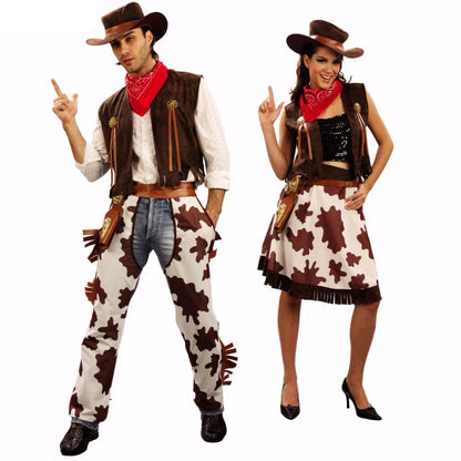 Costume de Cowboy Trempé pour Hommes et Femmes Adultes, Robe Occidentale de Cowgirl, Costumes de Cosplay de Carnaval d'Halloween