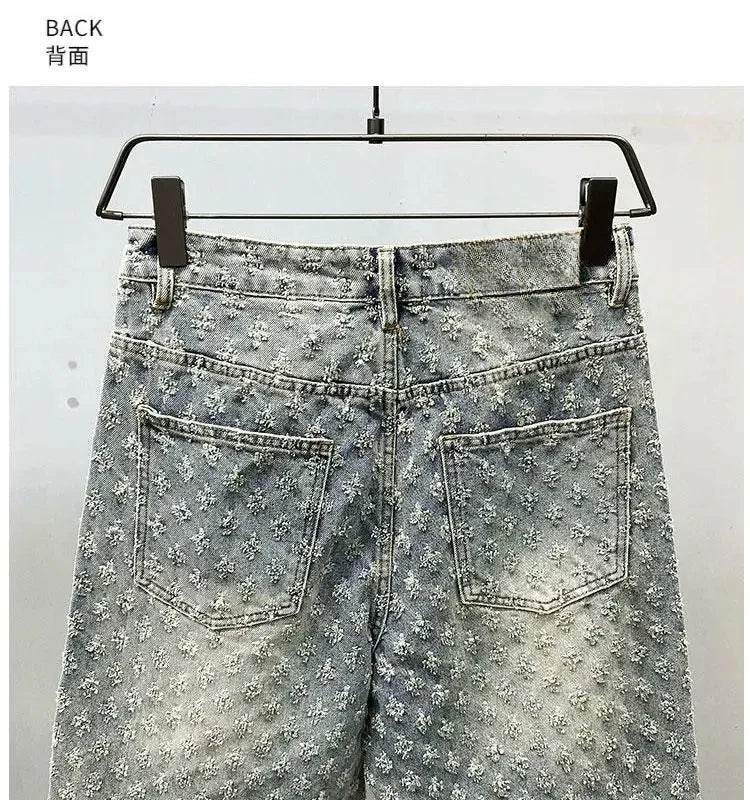 American Street Luxury Quality Retro Y2K Cowboy Shorts Summer Hip Hop Ins Mens Shaved Jacquard Couple Cowboy Pentagonal Pants