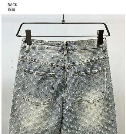 American Street Luxury Quality Retro Y2K Cowboy Shorts Summer Hip Hop Ins Mens Shaved Jacquard Couple Cowboy Pentagonal Pants