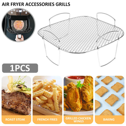 Air Fryer Rack Grilling Rack Stainless Steel Multi-Layer Stackable Cooking Rack Toast BBQ Rack Basket Tray Air Fryer Accessories