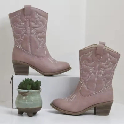 Classic Western Knee High Boots for Girls Premium Quality Slip-on Cowboy Long Booties Kids Autumn Heeled Point Botas Kids Shoes