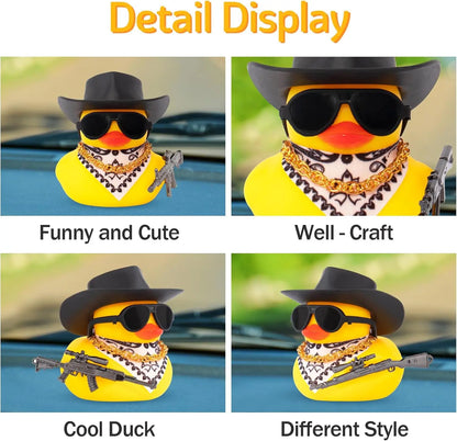 Car Rubber Duck Ornament Cool Car Accessories Duck Car Dashboard Decoration Cowboy Hat Duck with Weapon Necklace, AK47 M416