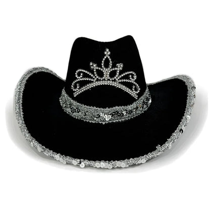 Chapeau de Cowboy Rose pour Femmes Filles Chapeau Western à Large Bord Chapeau à Paillettes Scintillantes pour Spectacle Costume de Cowgirl pour Fête de Mariage