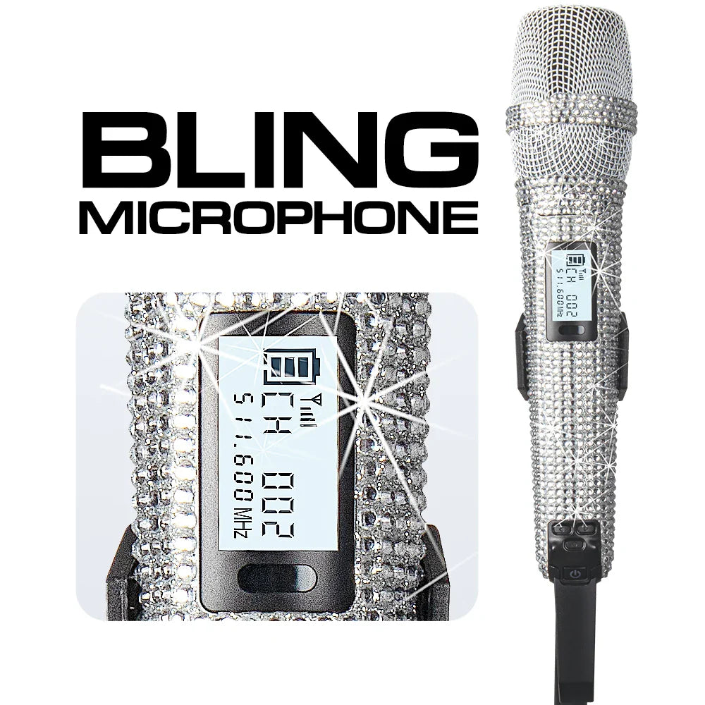 Microphone karaoké sans fil SKM9000, personnalisé incrusté de diamants, pour flux en direct, karaoké, scène brillante, essentiel