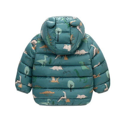 Enfants Garçons Bébé Vestes Légères à Capuche en Duvet Vêtements d'Extérieur Chauds Automne Enfants Filles Manteaux Imprimé Dinosaure Dessin Animé Vêtements Décontractés