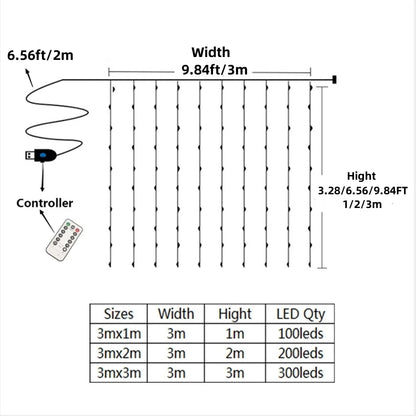 1pc USB 3x3/3*2/3*1 LED rideau chambre lumières guirlande de noël fée lumière feston mariage maison chambre décoration éclairage