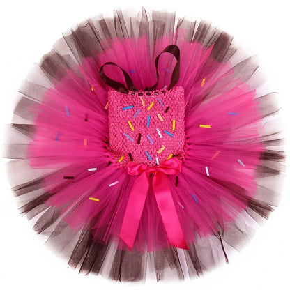 Déguisement de Beignet pour Enfants Robe Tutu Beignet au Chocolat Filles Robe de Princesse d'Anniversaire Fantaisie Vêtements d'Halloween et de Noël pour Enfants