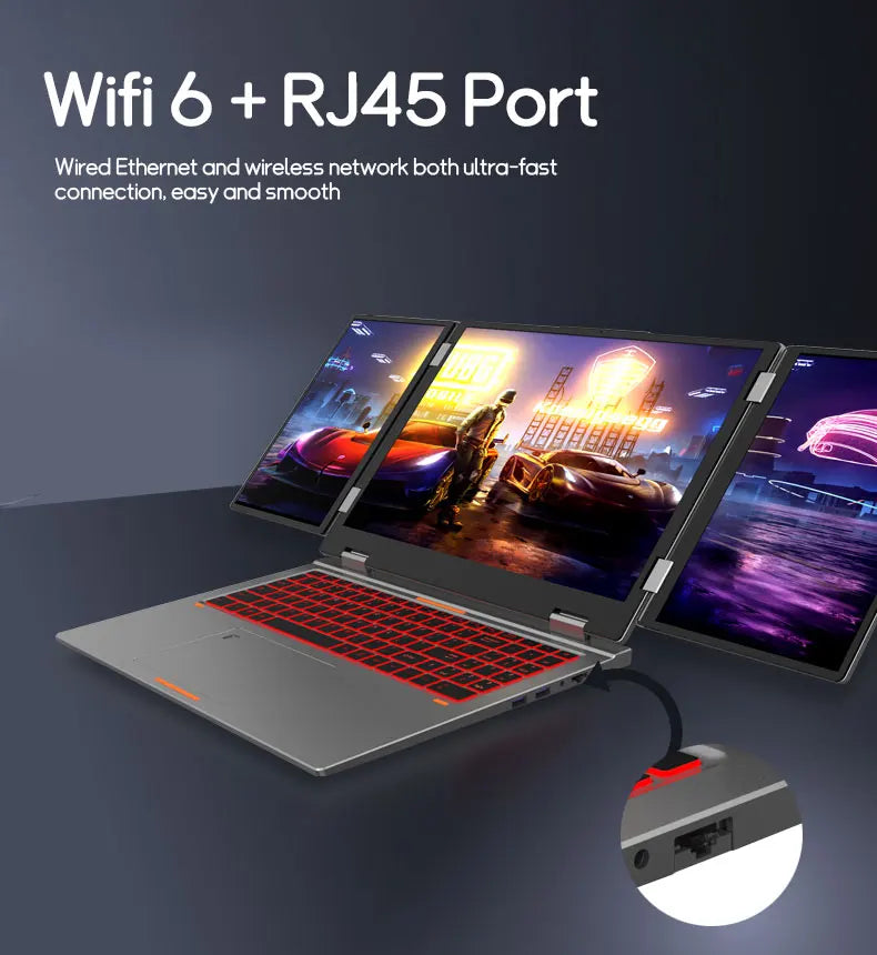 CRELANDER MAX16 New Laptop Triple Screen Intel Core i7 CPU 16 inch +dual 10.5 inch Face Recognition RJ45 M2 SSD Notebook Laptop