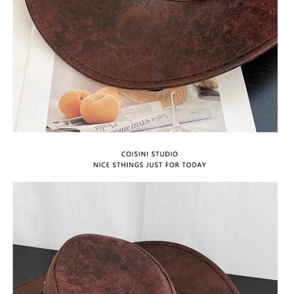 Faux Leather Western Cowboy Hats For Women Men Vintage Gentleman Cowgirl Jazz hat Holidays Party Cosplay Hat