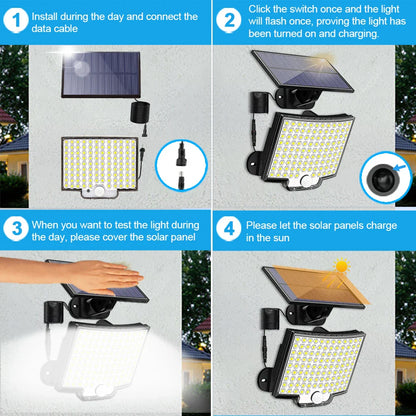 Lumières d'inondation solaires extérieures 106/318 LED lumières de mouvement solaires lumières de sécurité solaires à distance appliques murales étanche 3 Modes jardin