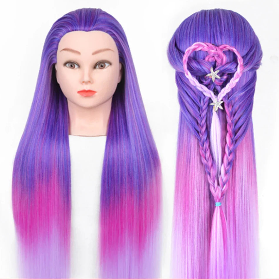 Tête de mannequin à cheveux longs synthétiques avec support de trépied de perruque réglable Modèle avec tête de mannequin Formation de coiffeur coiffant